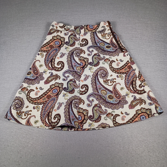Zara Dresses & Skirts - Zara Cream Multicolour Embroidered Paisley Thick Knee Length A-Line Skirt Sz XS